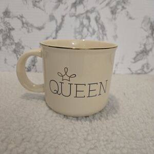 Threshold Stoneware Mug "QUEEN" Gold Rim Large 12oz Coffee Tea